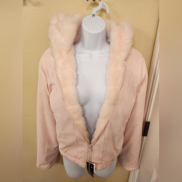 Baby Pink Paris Blues Reversible Fur Jacket Size Large | Vintage | 2000's - Picture 6 of 11